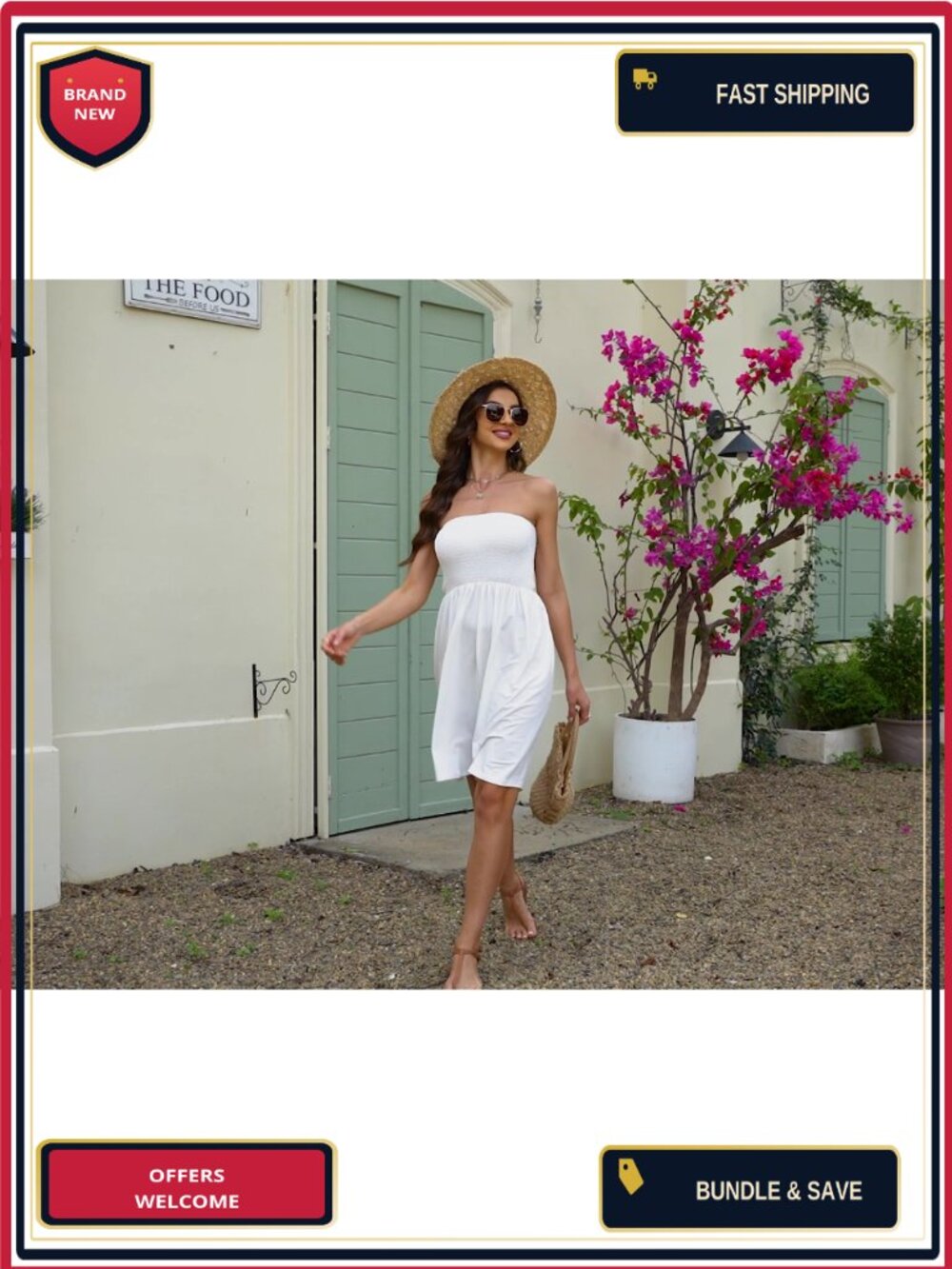 Women's Strapless Floral Sundress Beach Cover Up Casual Summer - Picture 6 of 6